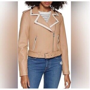 Levi’s Faux Leather Belted Motorcycle Biker Chic Rock Jacket Biscotti Medium NEW